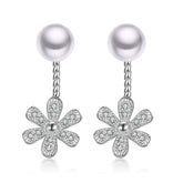 Cubic Zirconia & Pearl Silver-Plated Flower Drop Earrings