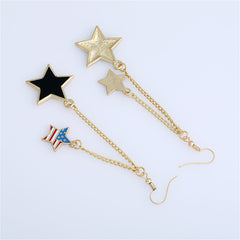 Eye-catching 18K gold-plated earrings showcasing the American flag and stars, perfect for patriotic celebrations.