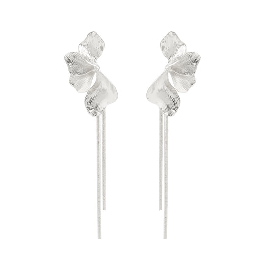 Silvertone Petals Tassel Dangle Earrings