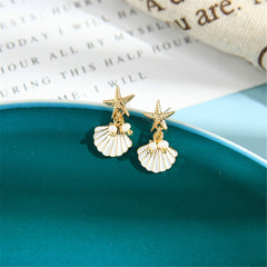 Pearl & Enamel 18K Gold-Plated Starfish Shell Drop Earrings