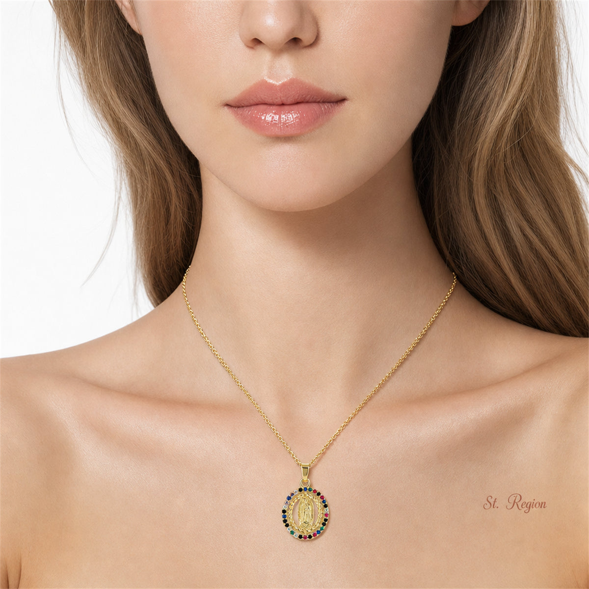 Green Multicolor Cubic Zirconia & 18K Gold-Plated Marry Pendant Necklace - Street Region