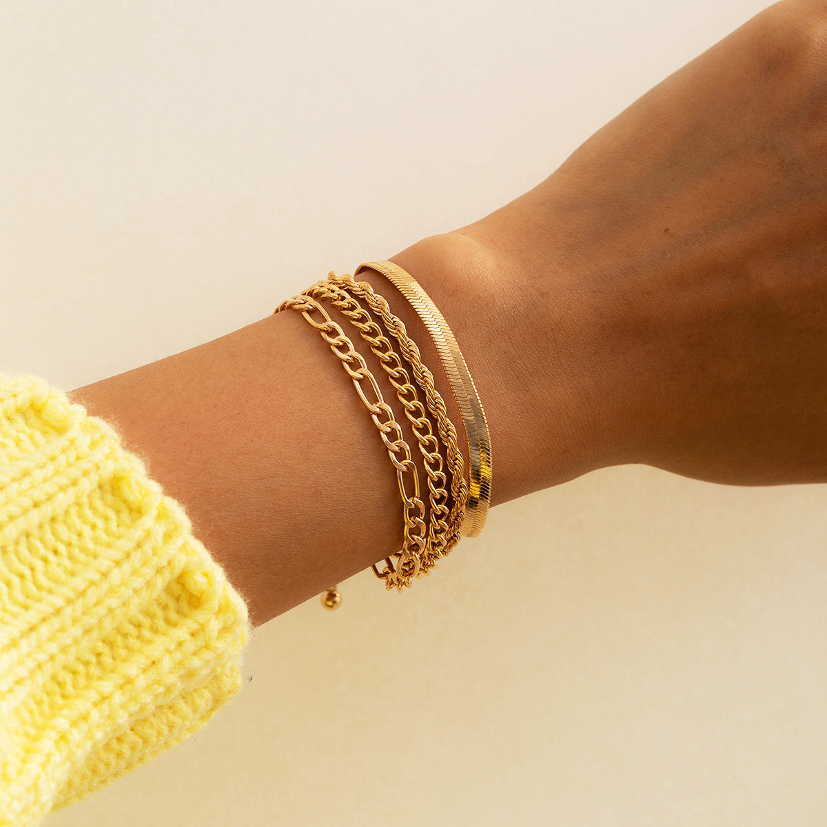 18K Gold-Plated Snake & Wheat Chain Bracelet Set
