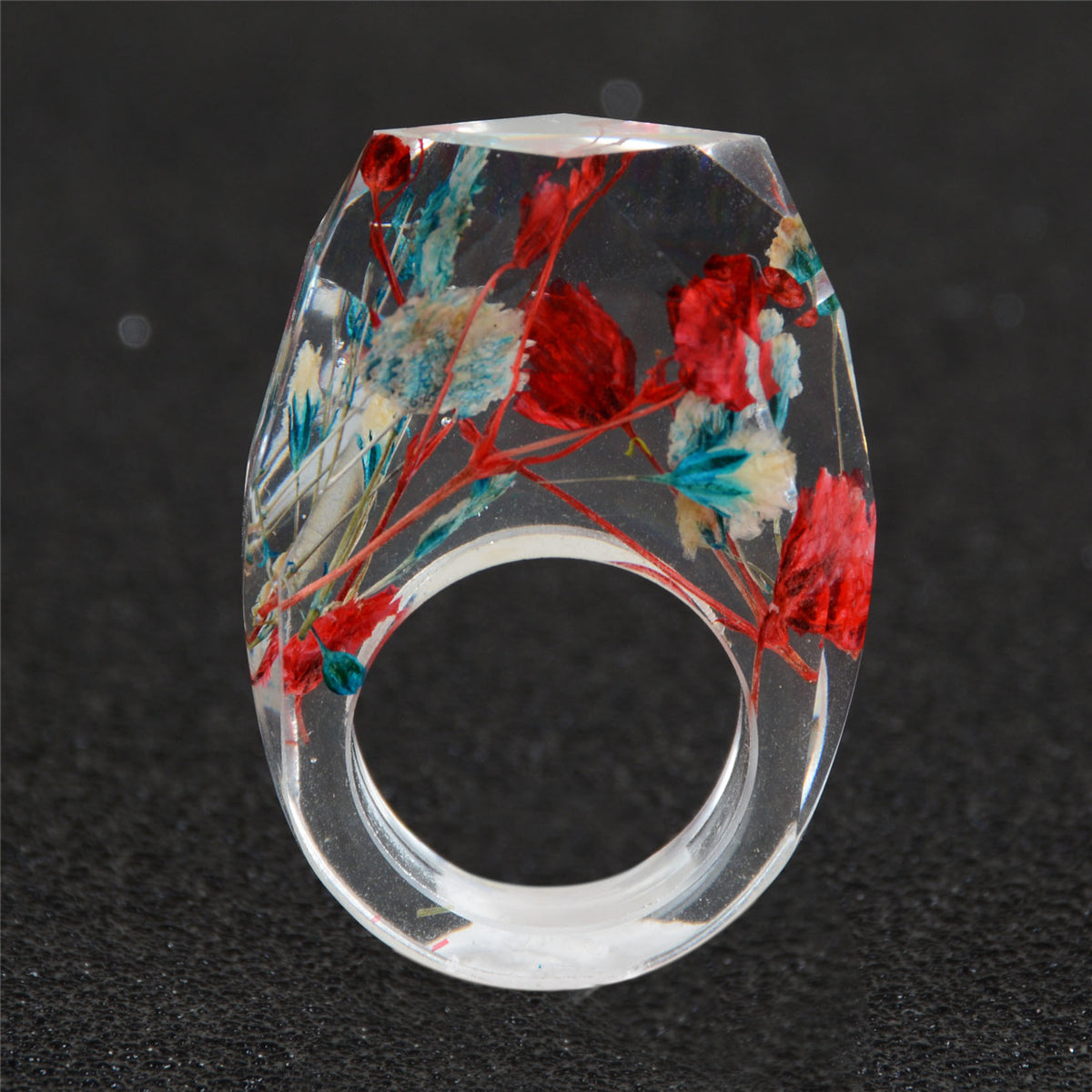 Red and Blue Dried Flower Ring, statement rings for women, elegant gift for her, lifestyle look