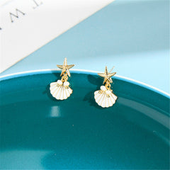 Pearl & Enamel 18K Gold-Plated Starfish Shell Drop Earrings