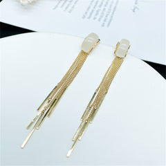 Cat's Eye & 18K Gold-Plated Tassel Drop Earrings