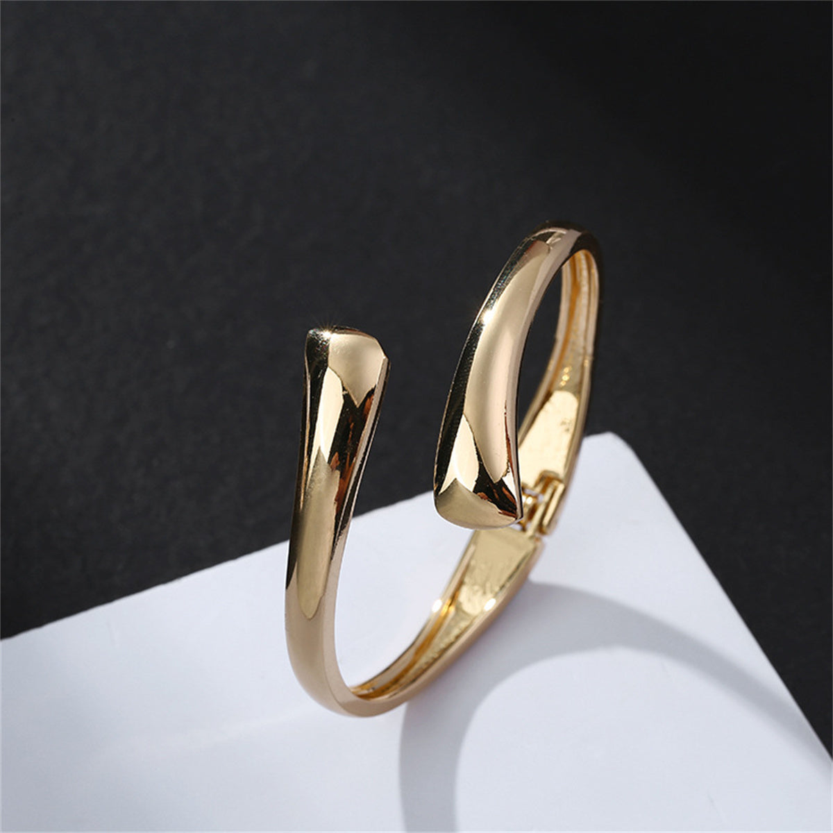 18K Gold-Plated Drop Bypass Cuff, gold bangle bracelet, elegant gift for her, side view