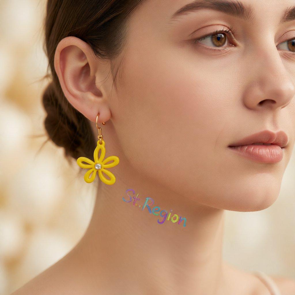 Yellow Acrylic and Cubic Zirconia 18K Gold-Plated Flower Drop Earrings, gold drop earrings for women, styled look