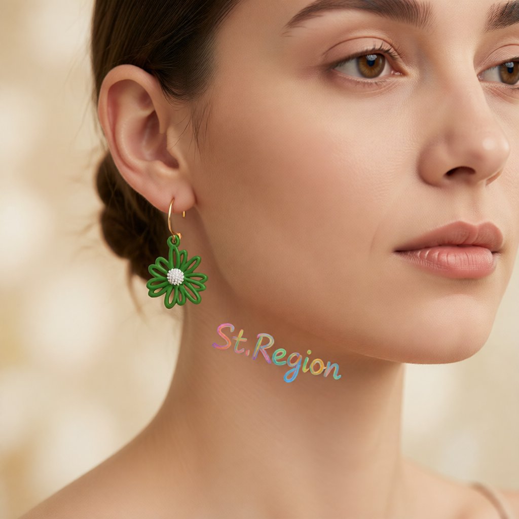 Green & White Enamel 18K Gold-Plated Mum Drop Earrings