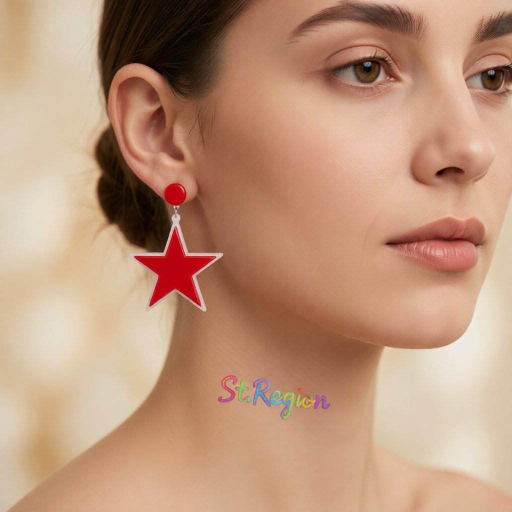 Red and Black Star Drop Earrings, drop earrings for women, vintage-inspired design, styled look