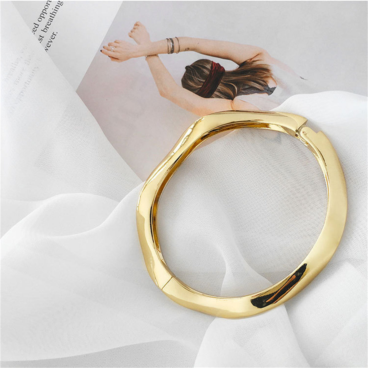 18K Gold-Plated Wave Hinge Bangle, gold bangle bracelet, everyday style, lifestyle look
