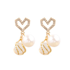 White Cat's Eye & Cubic Zirconia Heart Drop Dangle Earrings