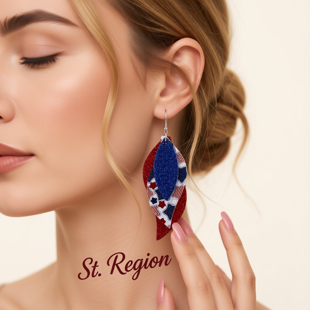 Navy and White Polystyrene Star Glitter Triple Leaf Drop Earrings, drop earrings for women, styled look