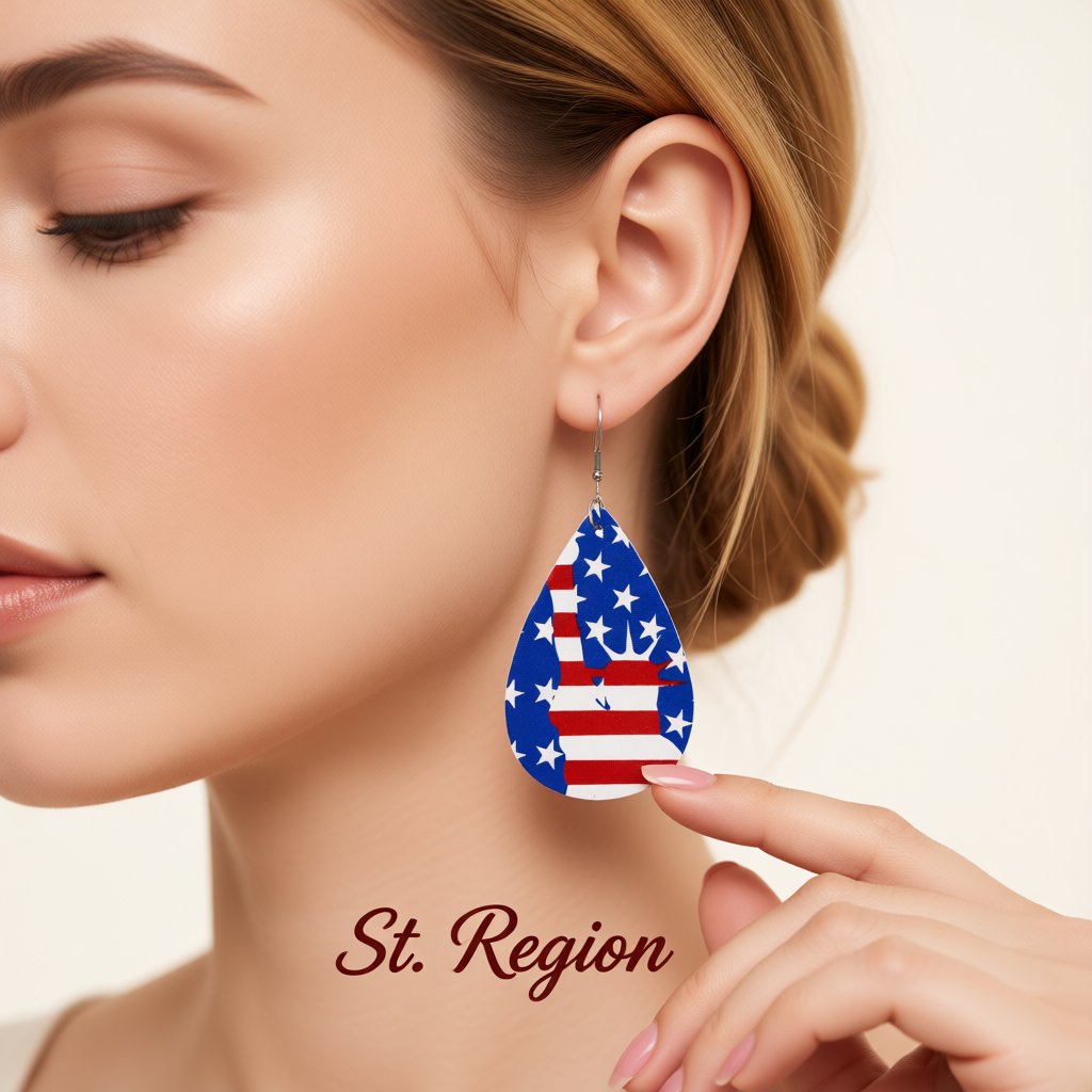 Blue and Red Polystyrene Stars and Stripes Lady Liberty Drop Earrings, drop earrings for women, styled look