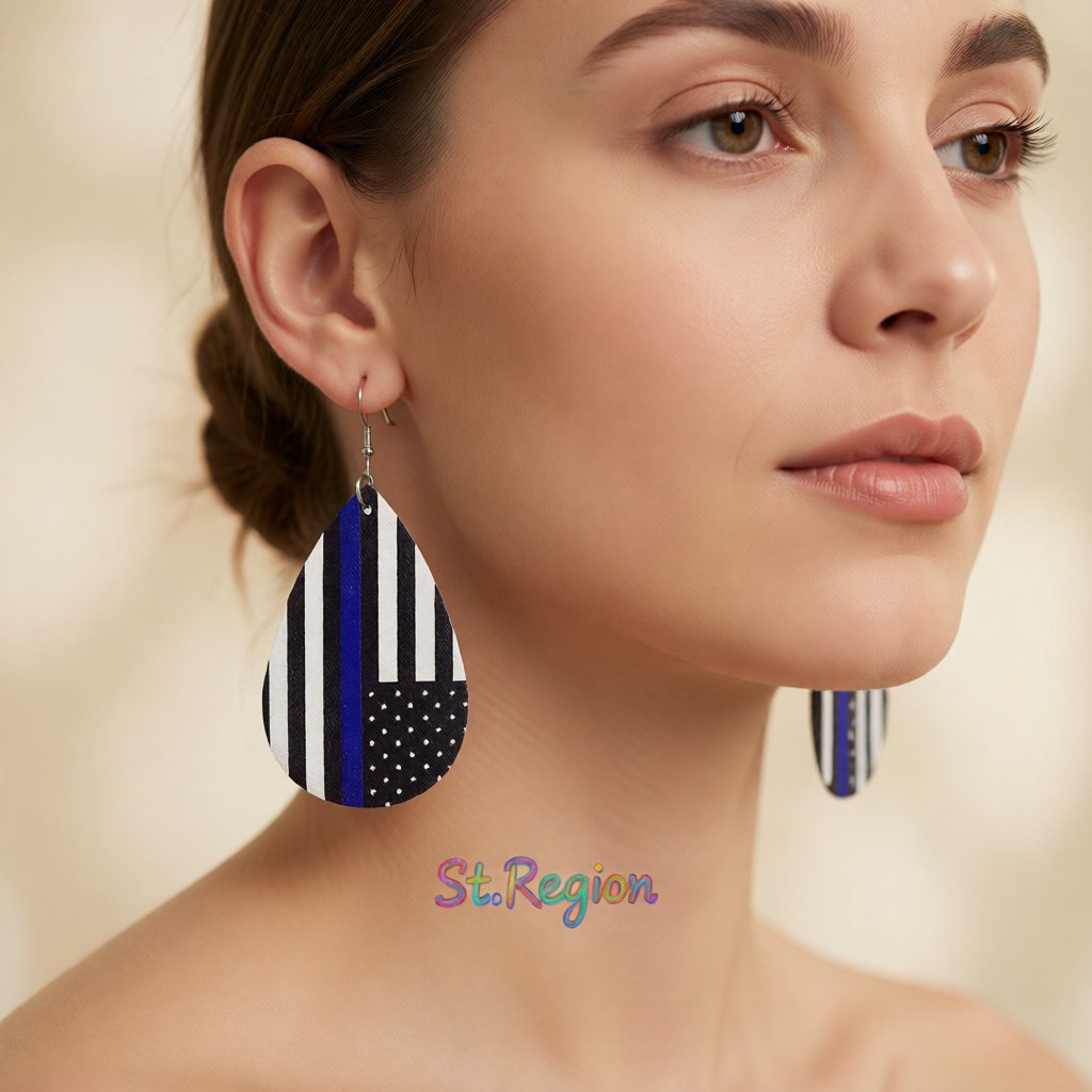 Black & Blue Stripe Teardrop Earrings