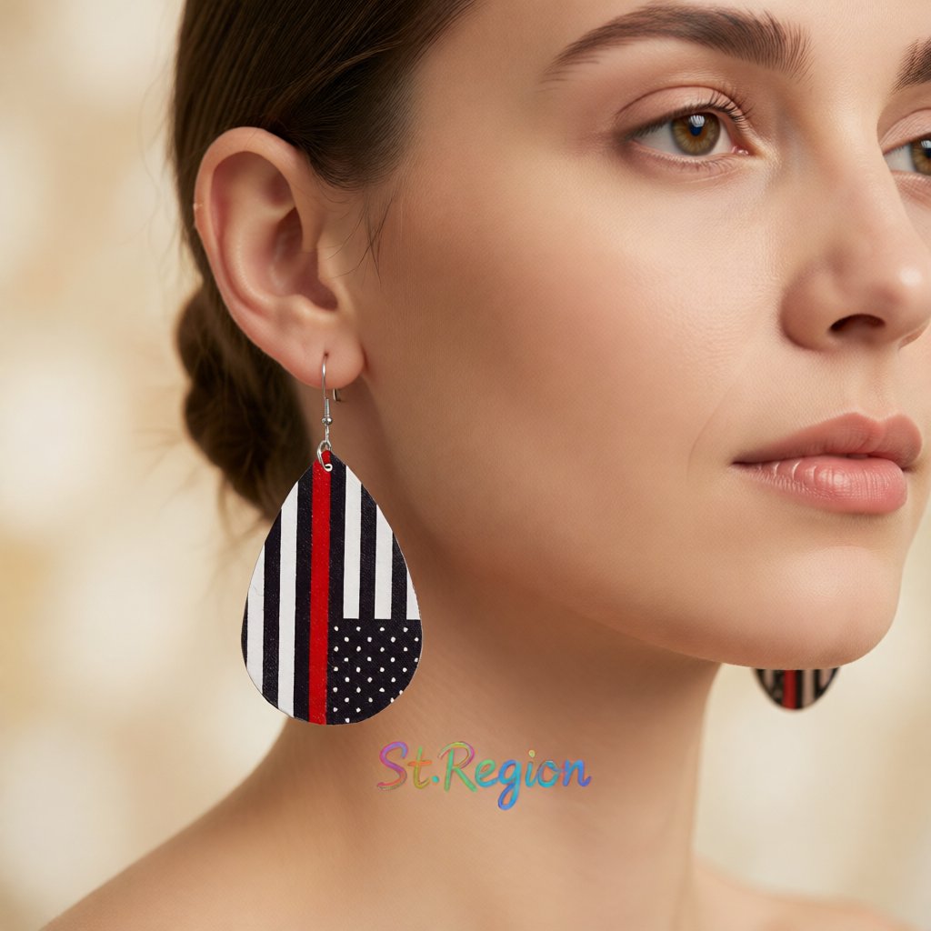 Black & Red Stripe Teardrop Earrings