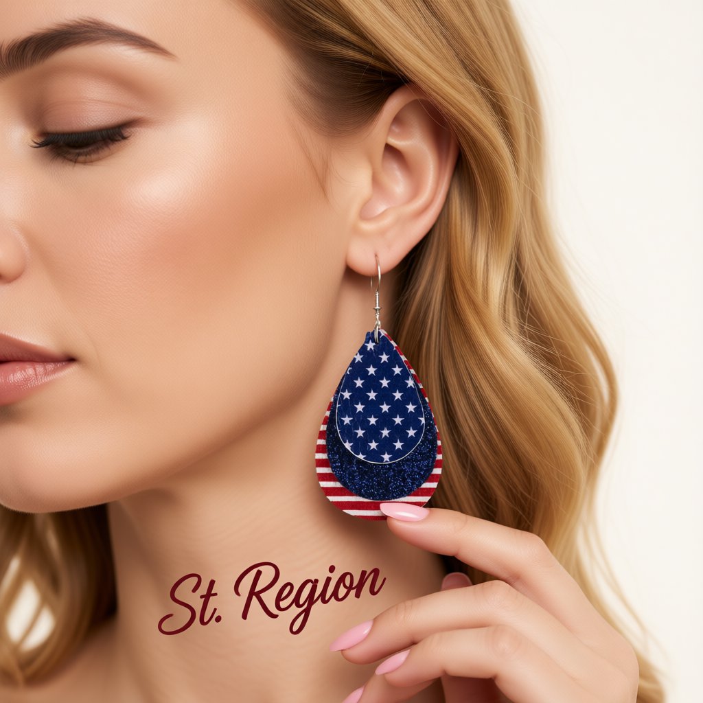 Blue and White Polystyrene Stars and Stripes Glitter Drop Earrings, drop earrings for women, botanical inspired, styled look