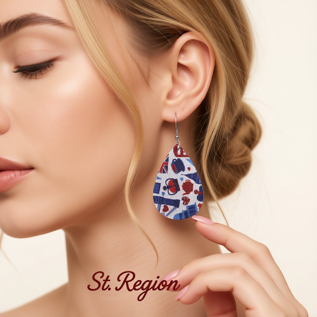 White and Red Polystyrene Anglophile Teardrop Drop Earrings, drop earrings for women, elegant gift for her, styled look