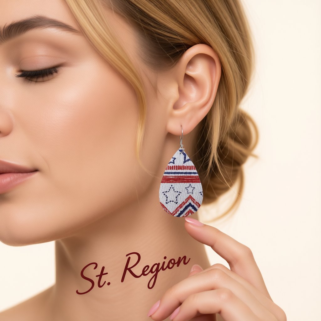 White and Red Polystyrene Geometric Star Teardrop Drop Earrings, drop earrings for women, styled look