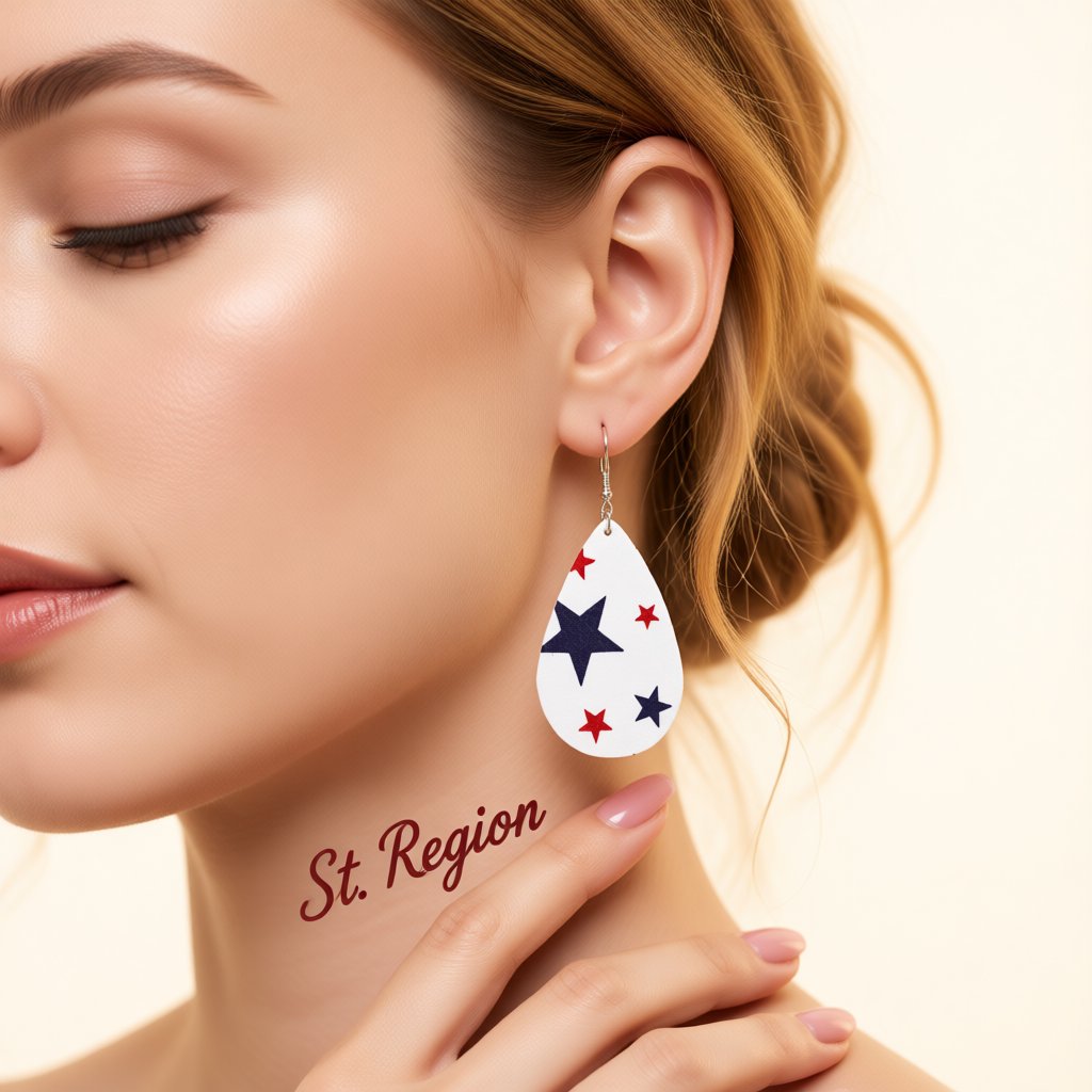White and Navy Polystyrene Starry Teardrop Drop Earrings, drop earrings for women, everyday style, styled look