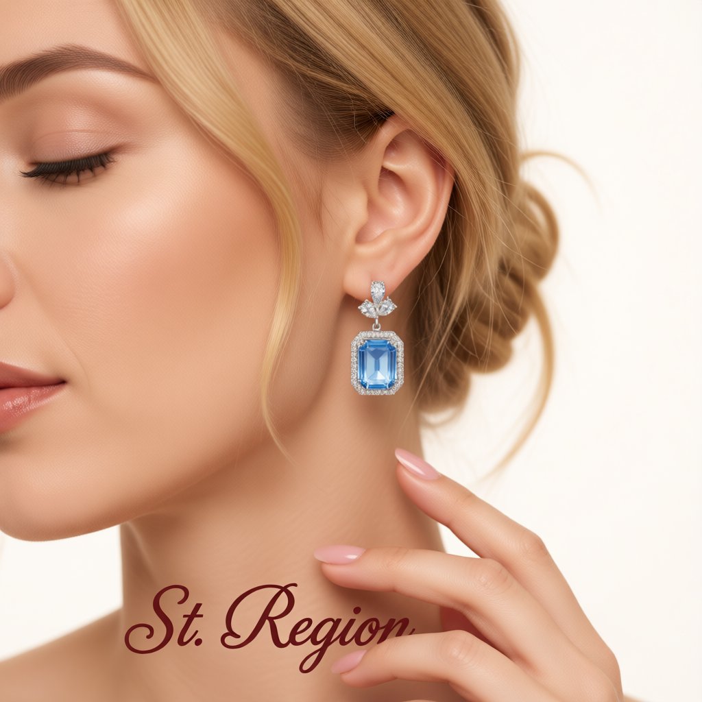 Blue Multicolor Crystal and Cubic Zirconia Drop Earrings, drop earrings for women, elegant gift for her, styled look