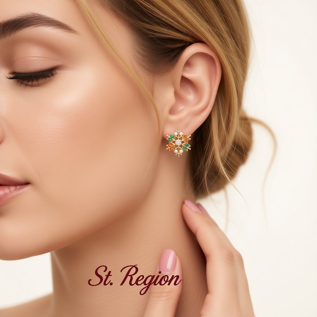 Pearl and Yellow Crystal Mismatch Antler Snowflake Stud Earrings, cubic zirconia stud earrings for women, styled look