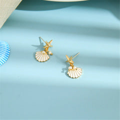Pearl & Enamel 18K Gold-Plated Starfish Shell Drop Earrings