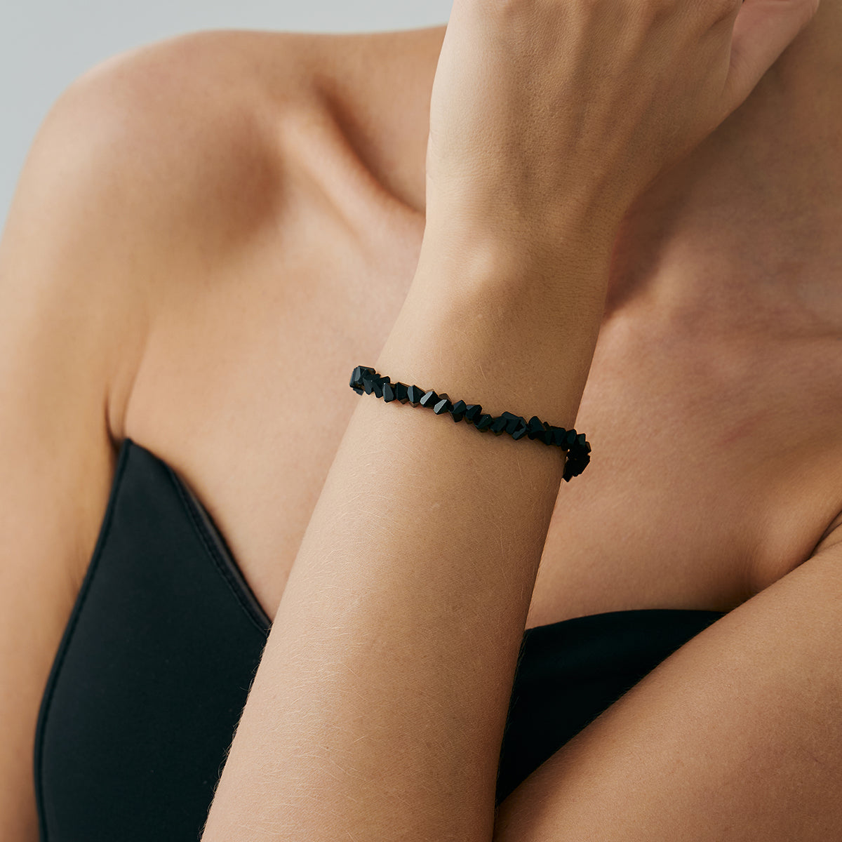 Black Resin and Silvertone Irregular Beads Link Bracelet, silver bracelet for women, elegant gift for her, styled look