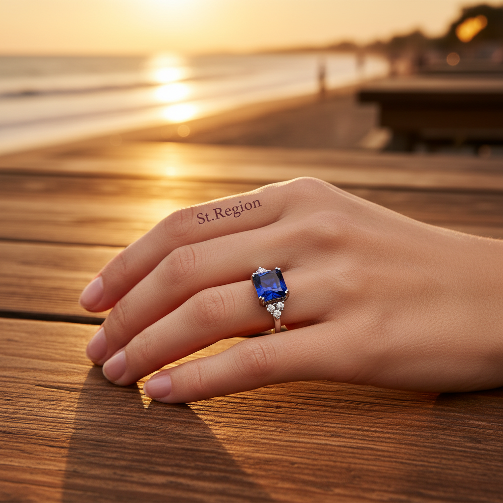 Navy Crystal & Cubic Zirconia Silver-Plated Princess-Cut Ring - Street Region