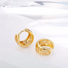 legant 18K gold-plated hoop earrings with detailed openwork patterns, ideal for a stylish accessory.