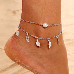 Silver-Plated Leaf Station Layered Anklet