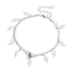 Silver-Plated Leaf Station Layered Anklet
