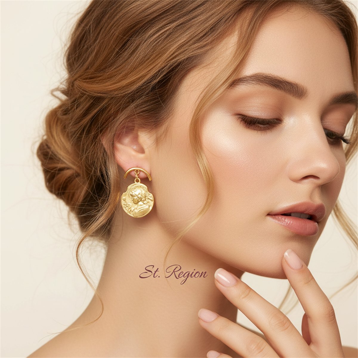 18K Rose Gold-Plated Curved Coin Drop Earrings, rose gold drop earrings for women, dainty minimalist design, styled look