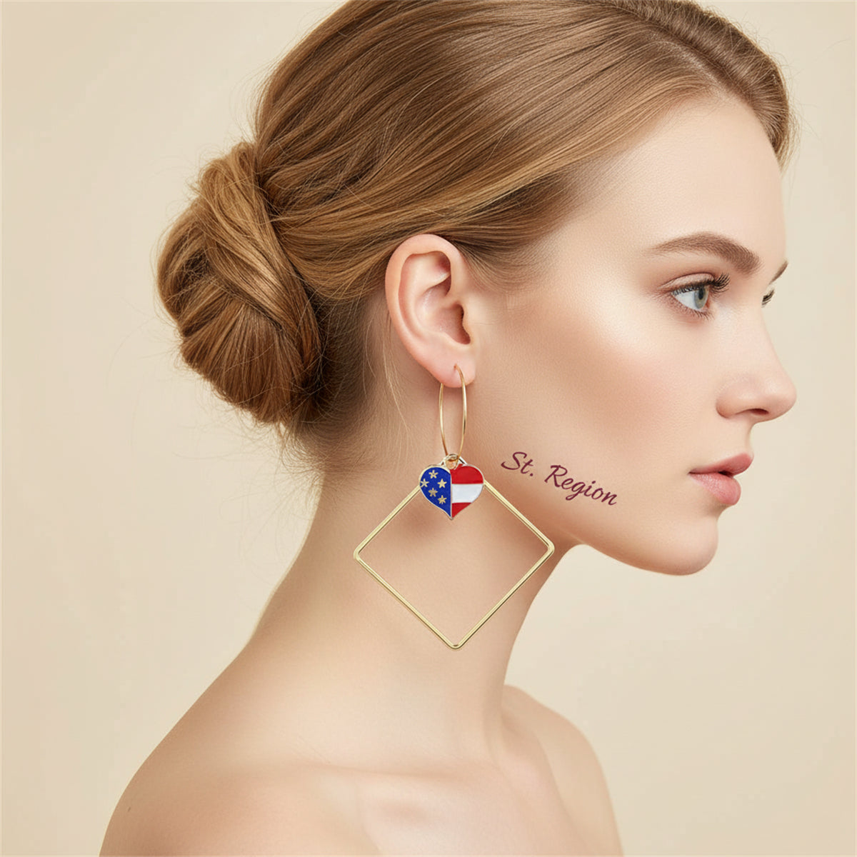 18K Gold-Plated American Flag Heart Hollow Drop Earrings - Street Region