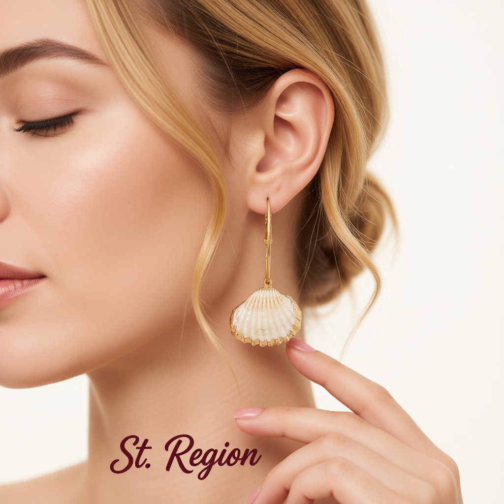 Shell and 18K Gold-Plated Charm Hoop Earrings, gold huggie earrings, elegant gift for her, styled look