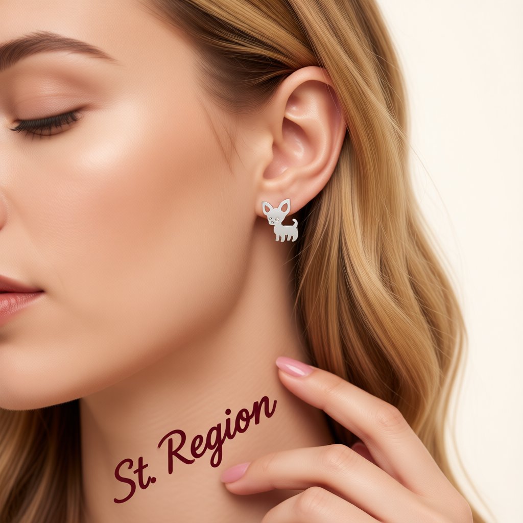 Silver-Plated Chihuahua Stud Earrings, cubic zirconia stud earrings for women, dainty minimalist design, styled look