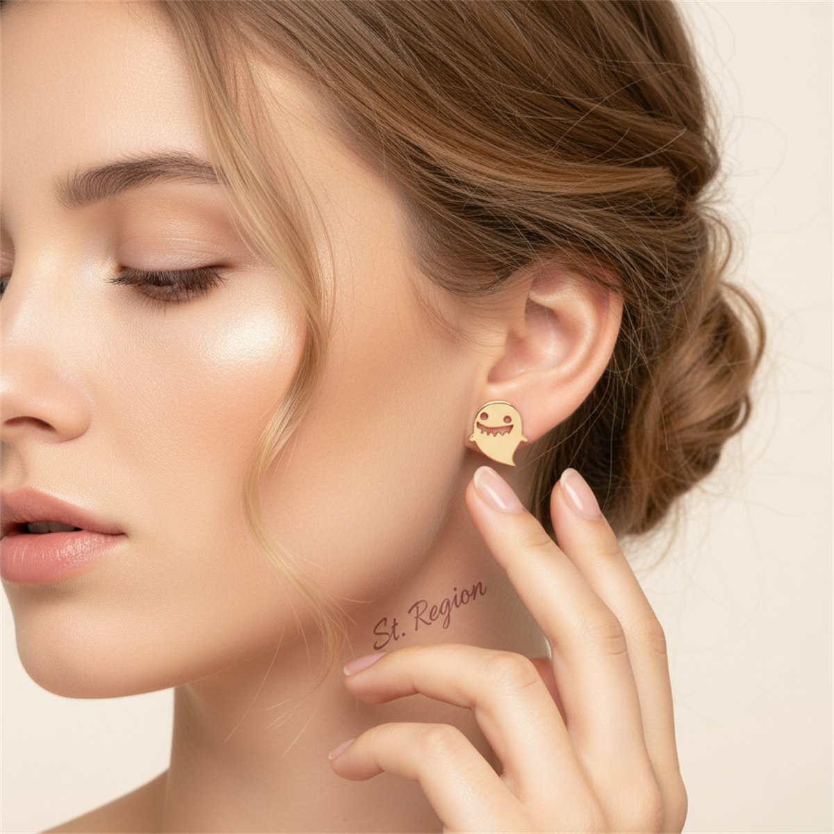 18K Gold-Plated Ghost Stud Earrings, gold stud earrings for women, botanical inspired, styled look