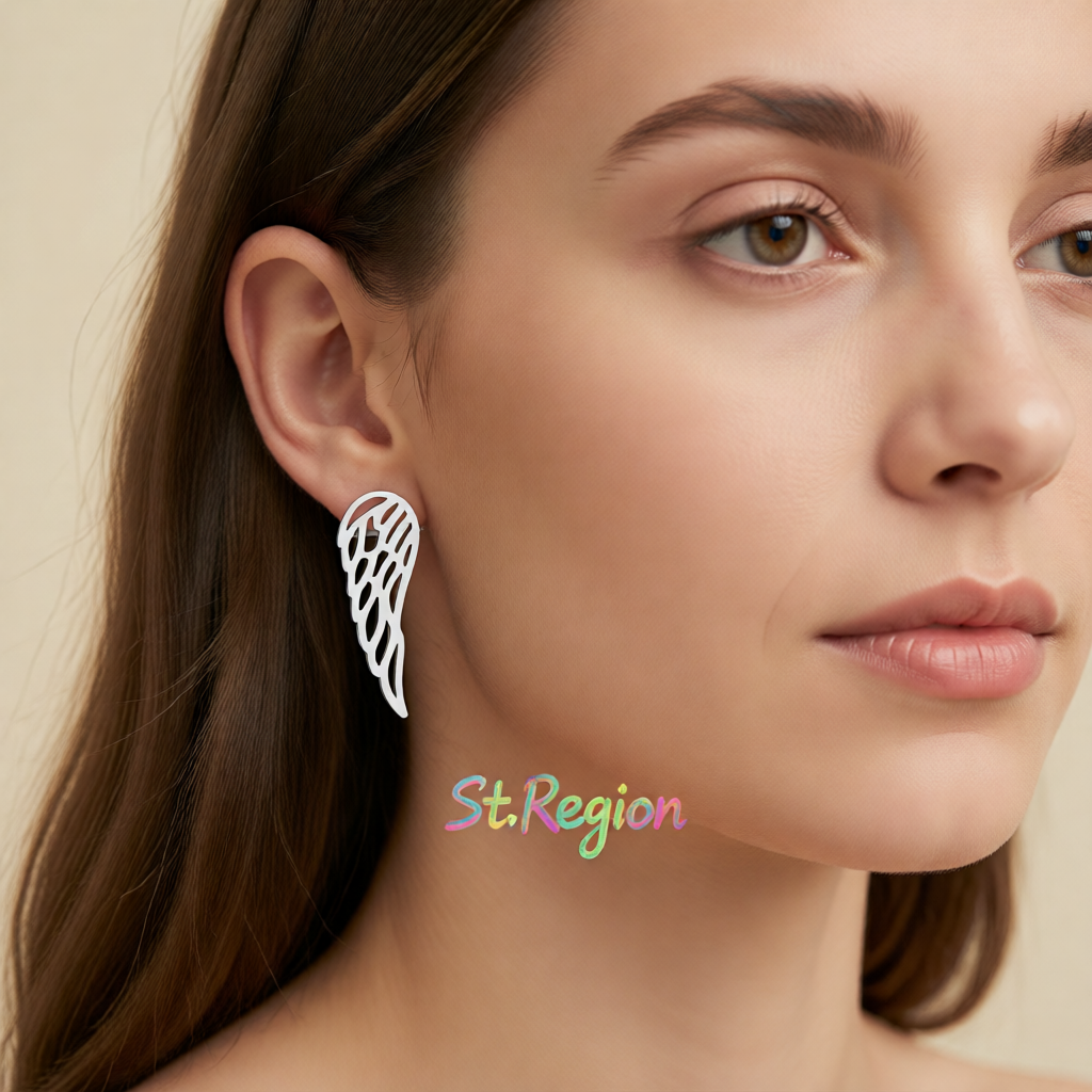 Silver-Plated Openwork Wing Stud Earrings