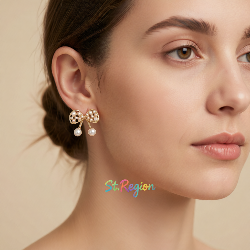 Pearl & 18K Gold-Plated Bow Stud Earrings