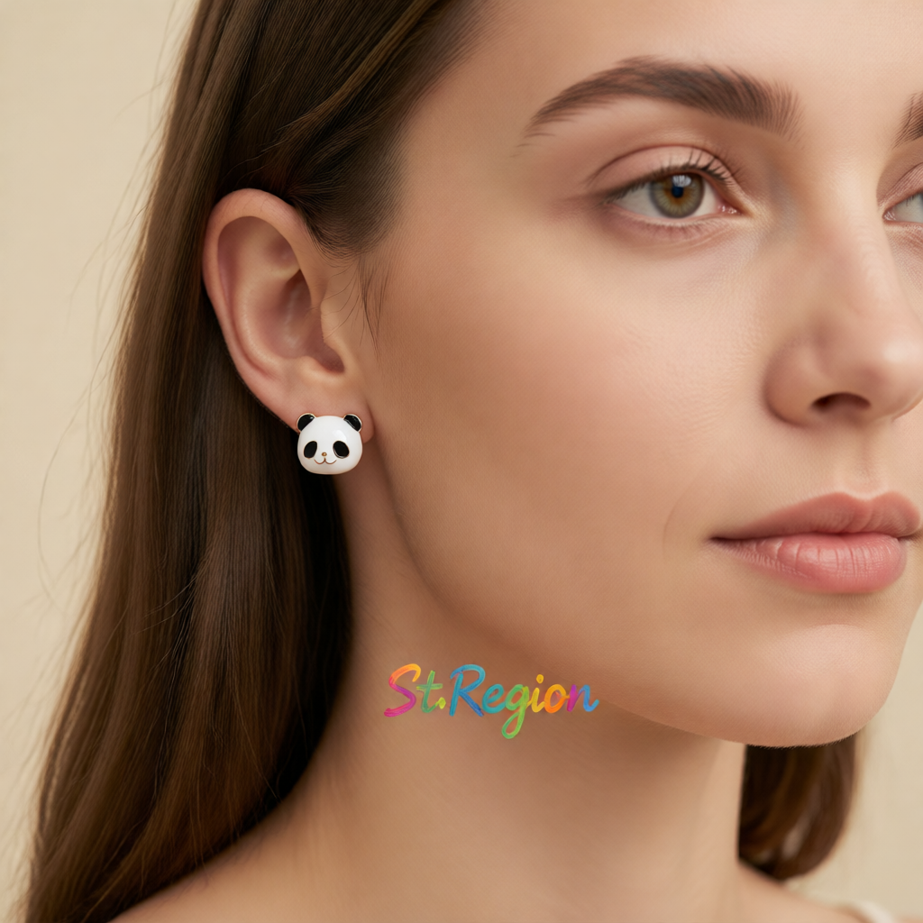White Enamel & 18K Gold-Plated Panda Stud Earrings