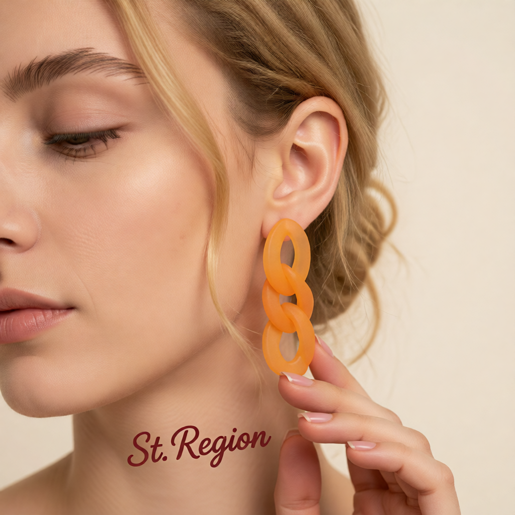 Orange Resin & Silver-Plated Curb Chain Drop Earrings