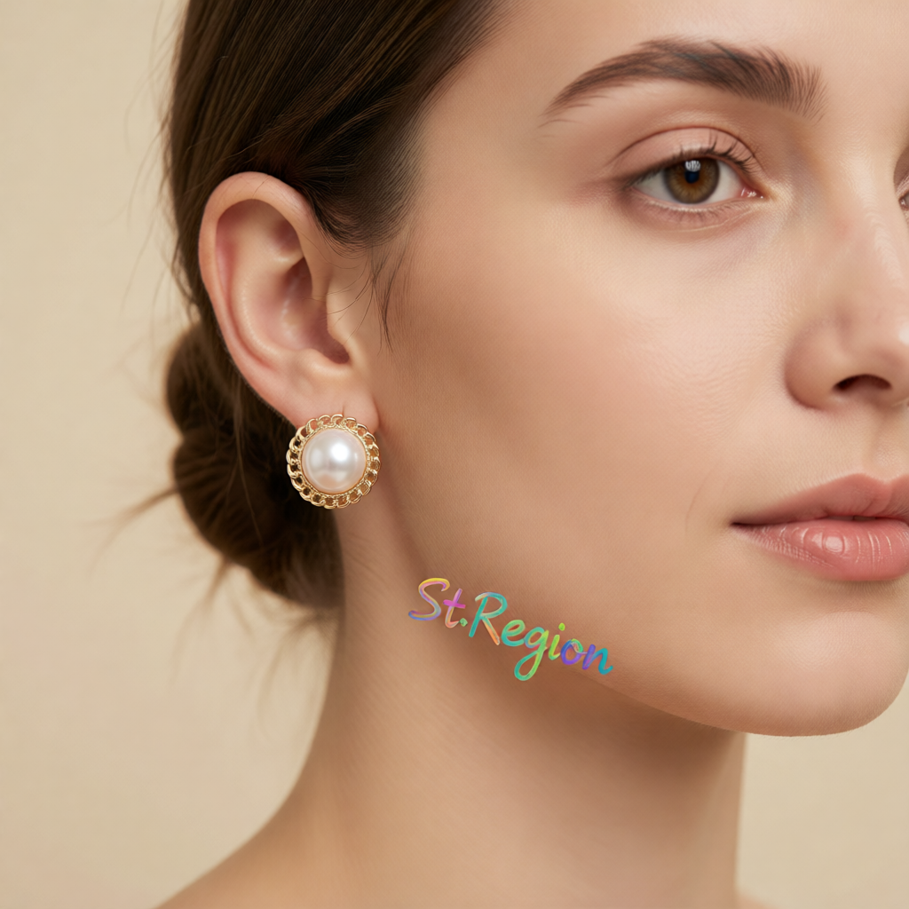 Pearl & 18K Gold-Plated Curb Chain Stud Earrings