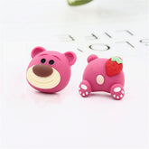 Pink Polymer Clay & Silver-Plated Strawberry Bear Stud Earrings