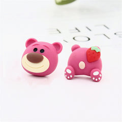 Pink Polymer Clay & Silver-Plated Strawberry Bear Stud Earrings