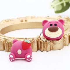 Pink Polymer Clay & Silver-Plated Strawberry Bear Stud Earrings