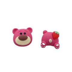 Pink Polymer Clay & Silver-Plated Strawberry Bear Stud Earrings