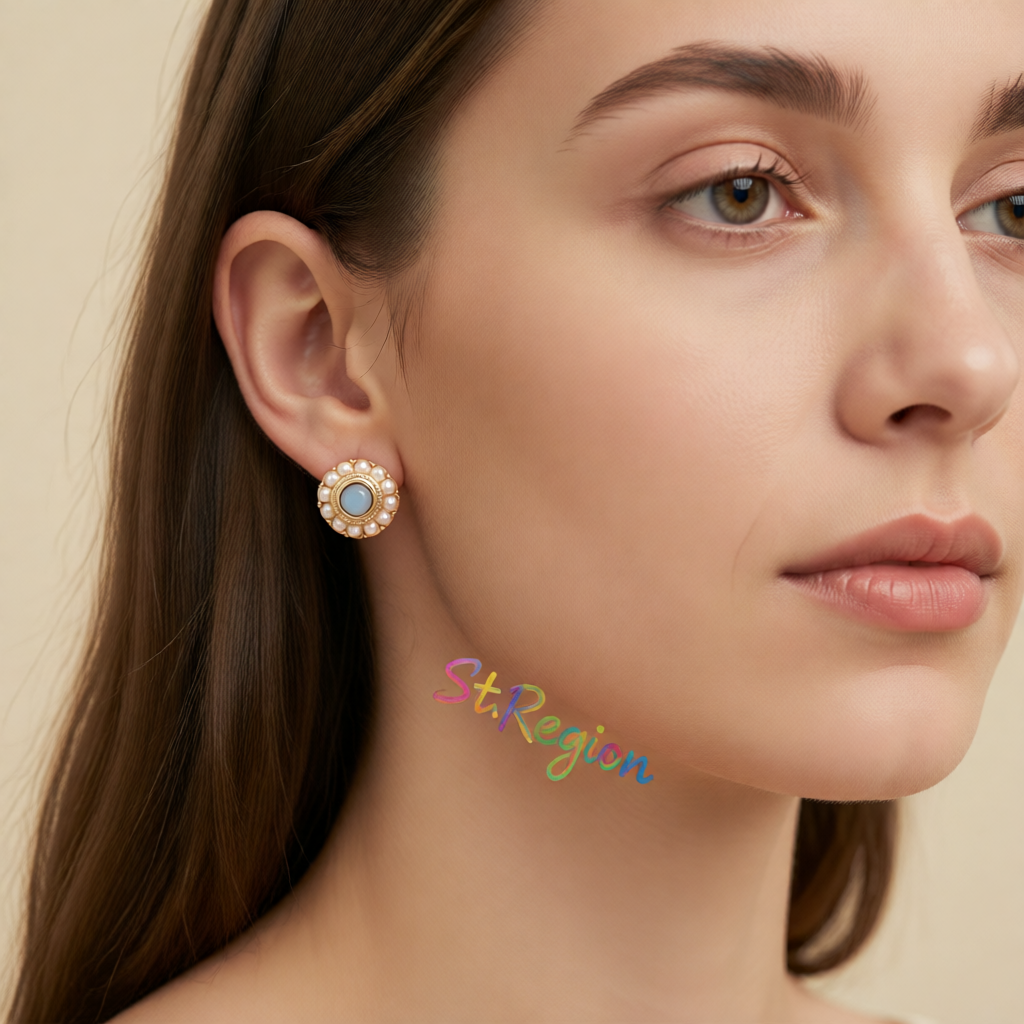 Blue Quartz & Pearl 18K Gold-Plated Round Stud Earrings