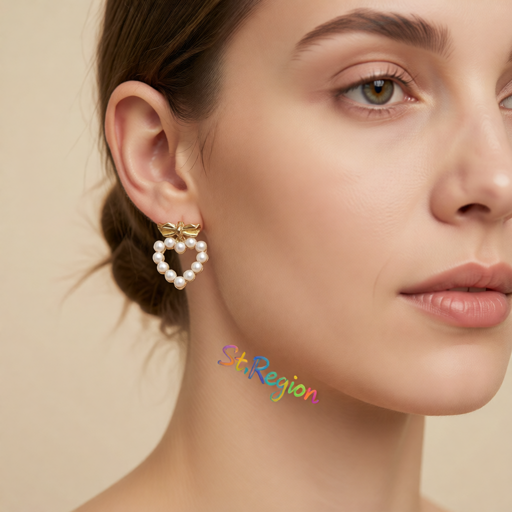 Pearl & 18K Gold-Plated Bow Heart Drop Earrings