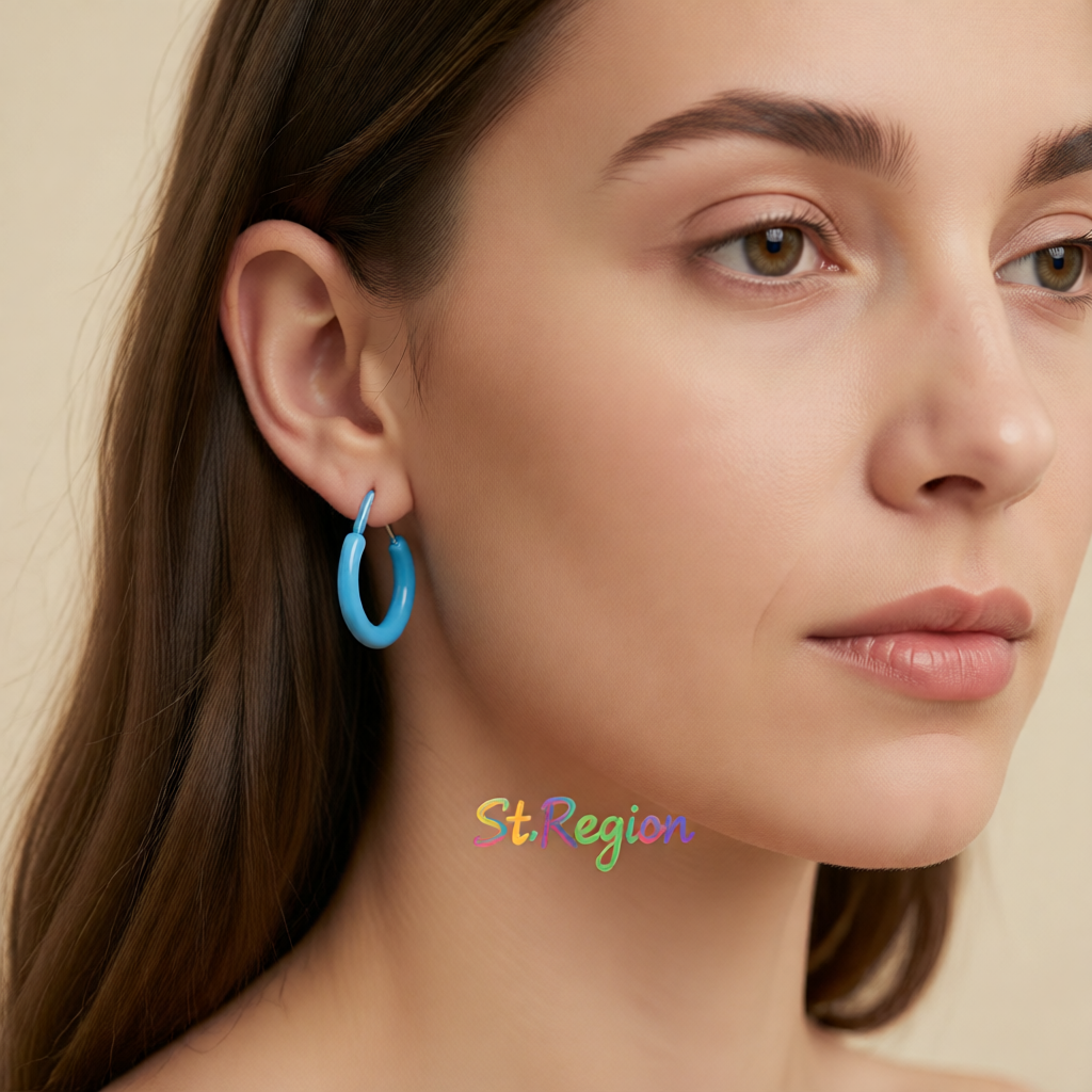 Blue Enamel & Silver-Plated Huggie Earrings