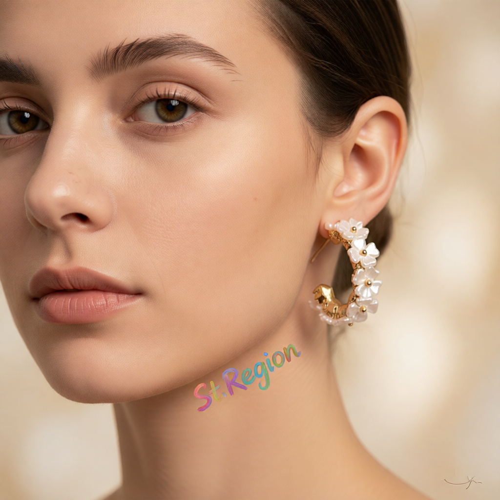 White Acrylic & 18K Gold-Plated Flower Cluster Huggie Earrings