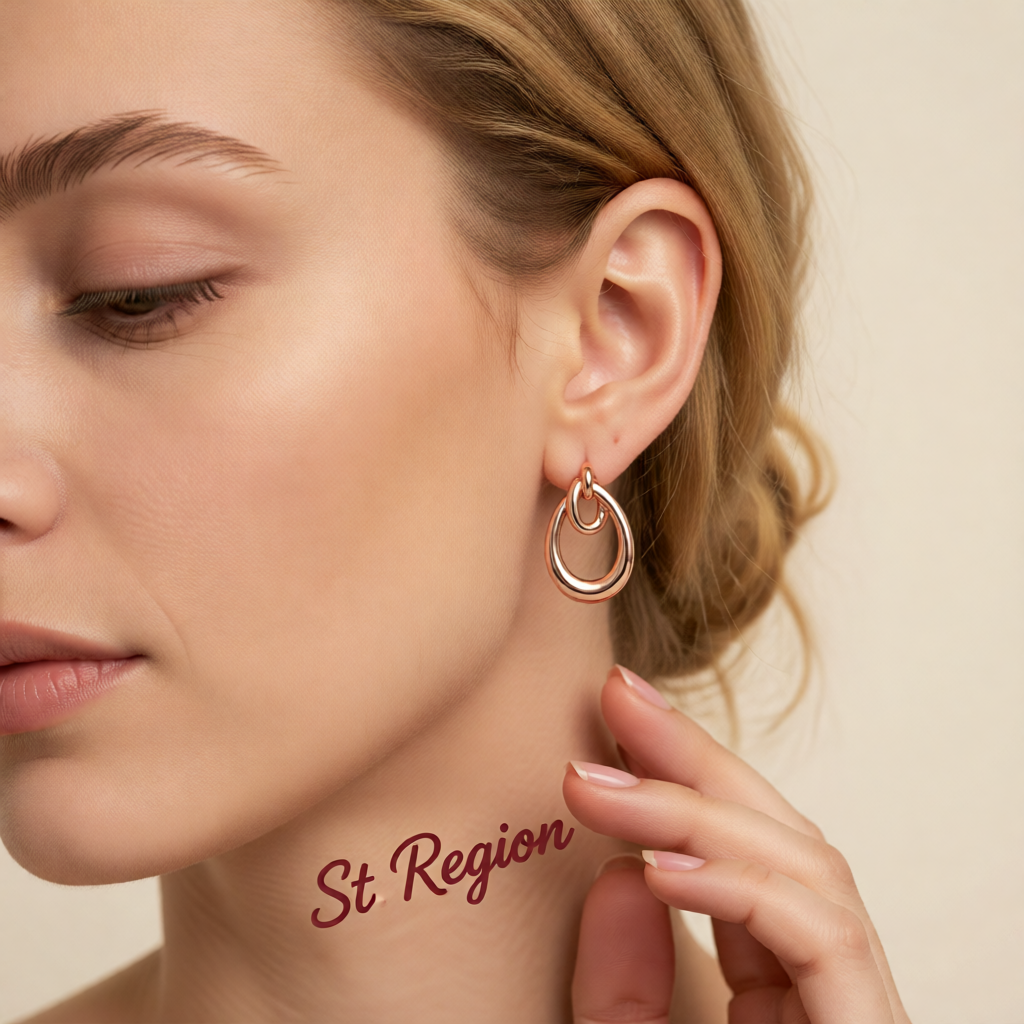 18K Rose Gold-Plated Interlocking Hoop Stud Earrings